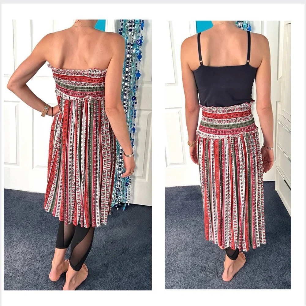 🇨🇦design:unik dual use as skirt or dress smocked w/fun patterned stripes-vintage - Picture 16 of 16